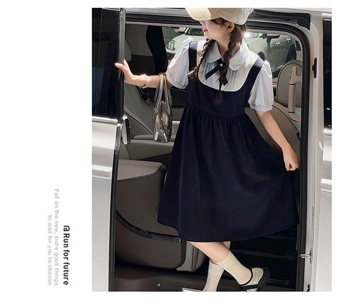 Girls' Dress - Summer College Style Casual Vacation Two-Piece Bubble Sleeve Skirt