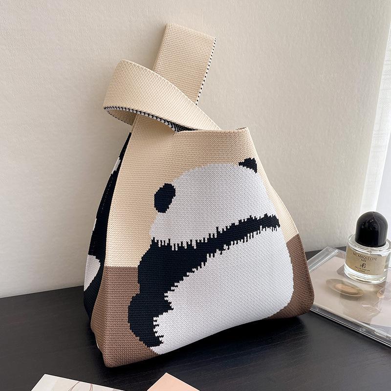 Korean Style Cute Cartoon Animal Tote Bag - Spacious Flyknit Casual Shopping Bag for 2025