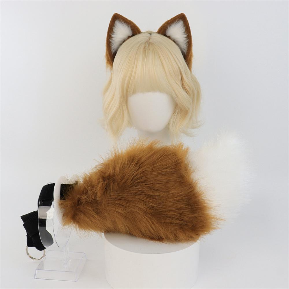 

2Pcs/Set Plush Fox Ear Hair Hoop Animal Ears Headwear Tail Furry Fox Ear Hairband Pink Cute Headpiece Anime Lolita Cosplay Props ear and tail