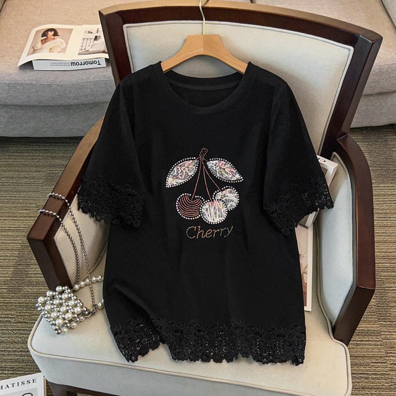 Plus Size Women's Loose Round Neck Mid-Length Short Sleeve T-shirt (Bust 150/160)