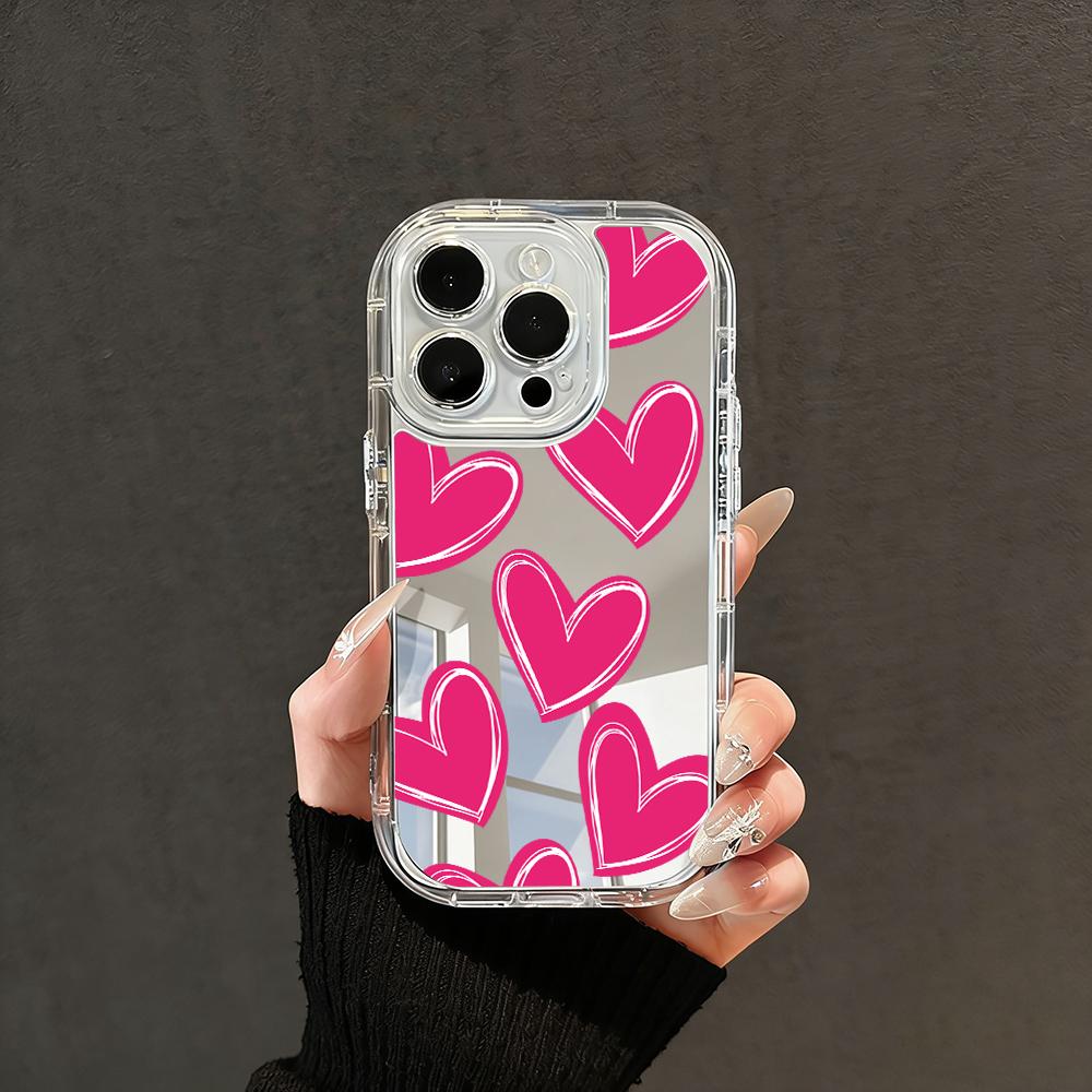 Phone Case For iPhone 17 16 15 14 13 12 11 Pro Max XS X XR 7 8 Plus Make Up Mirror Shockproof Soft Popular Cute Love Heart Cover