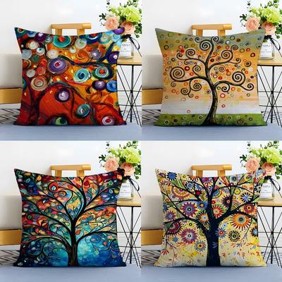 Colored Tree Pillow Case  Anti-dustmite Pillowcase Invisible Zipper Silky Sofa Cushion Cover