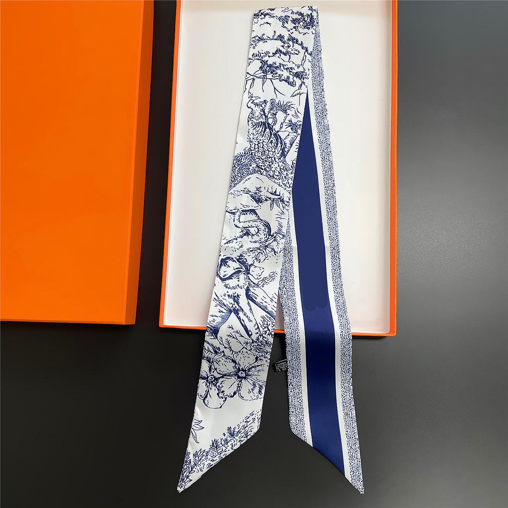 2024 New Design Small Floral Tarot Scarf Women Skinny Bag Silk Scarves Luxury Brand Scarf Foulard Hair Neckerchief Headband