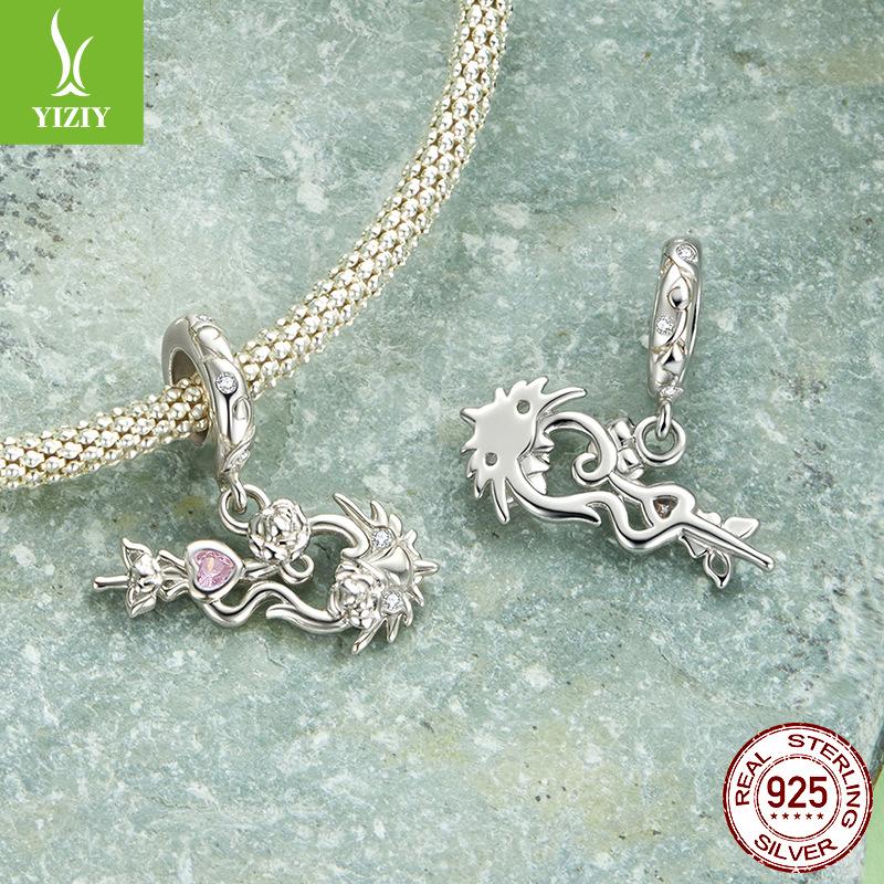 S925 Silver Spring Series Flower Violin Pendant Wind Personality Diy Bracelet Beaded Accessories
