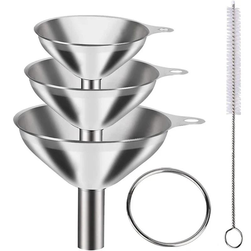 Professionelles Edelstahl-Trichter-Set mit Feinsieb-Sieb Reinigungsbürste für Küche Abfüllen Öl Filtern Kochen
