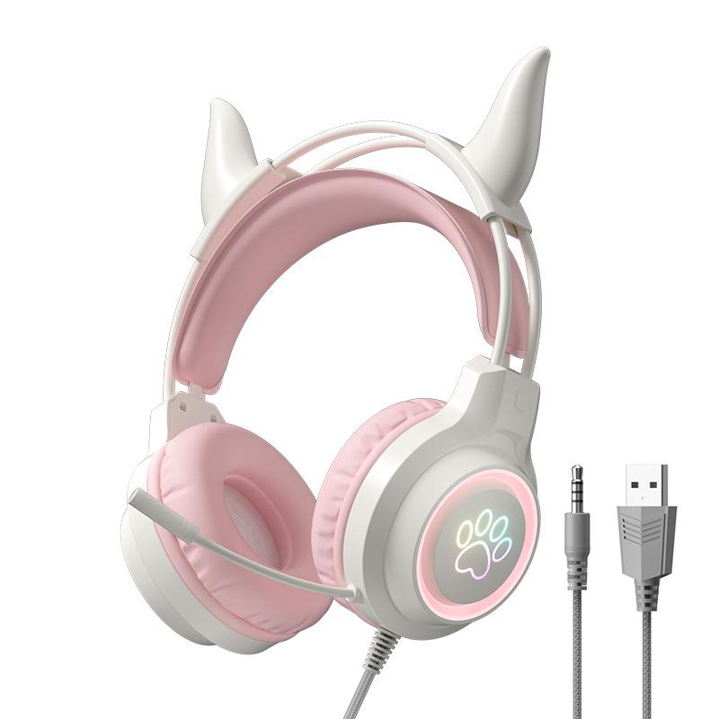 Luminous Wired E-sports Headset Game Headset Cute Magic Ear Wire Control with Microphone