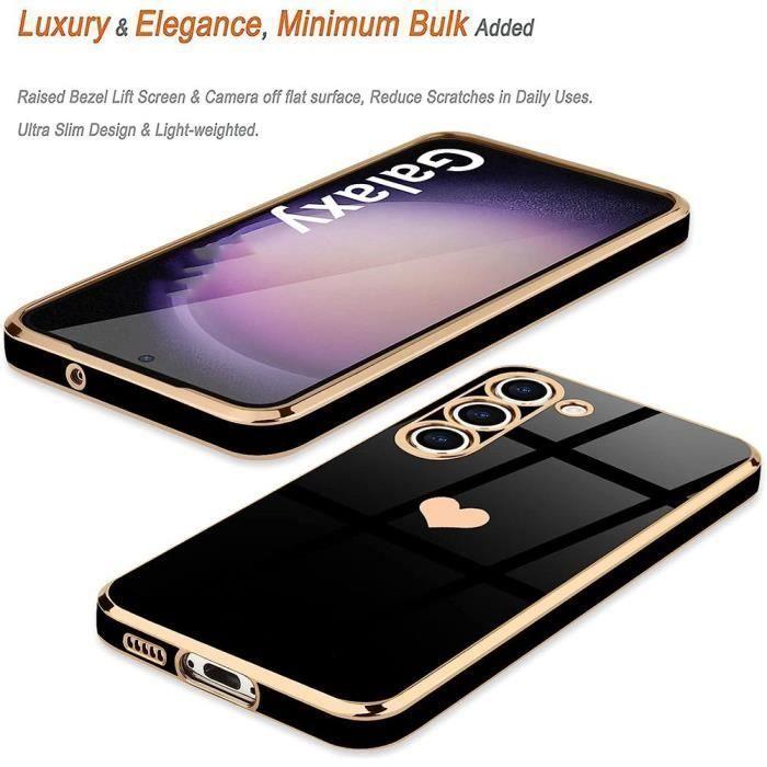 Coque Silicone - BOOLING - pour Samsung Galaxy S25 Plus - Antichoc - Noir Doré avec 2 Verre trempé