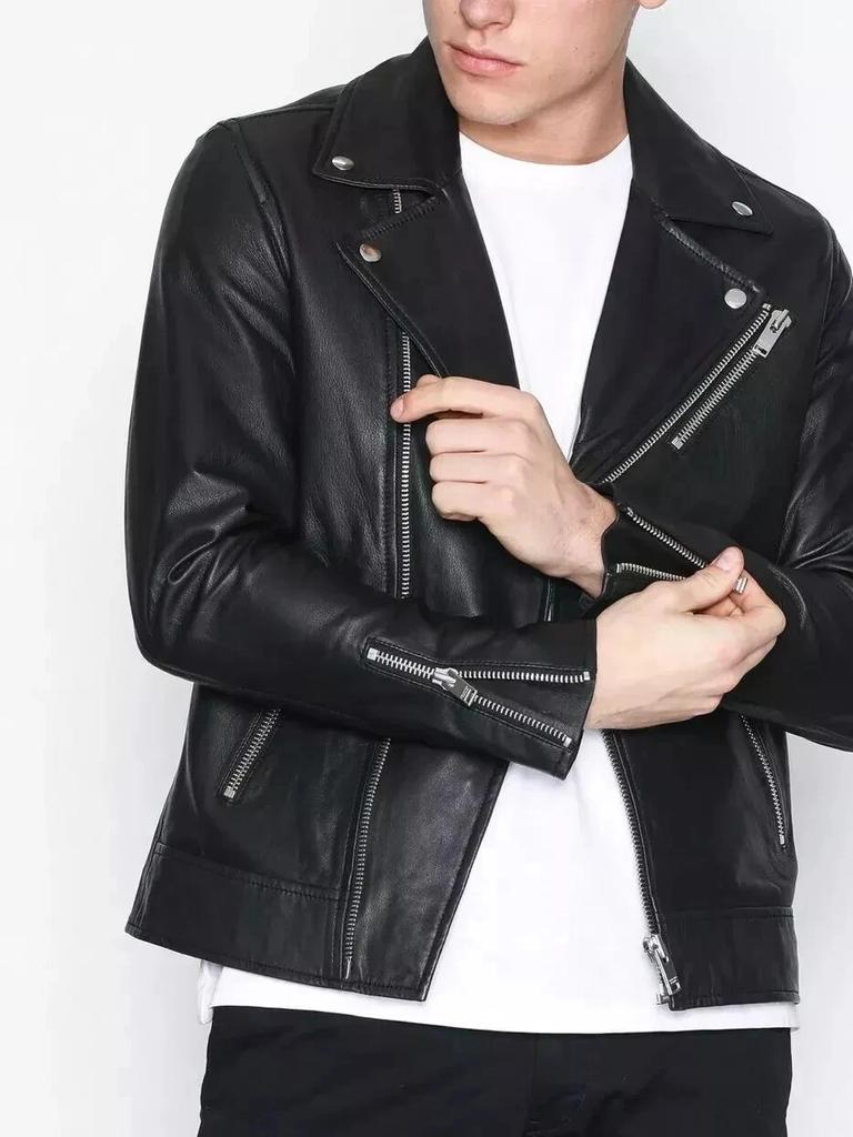 Black Stylish Leather Handmade Genuine Fit Lambskin Biker Real Soft Men's Jacket