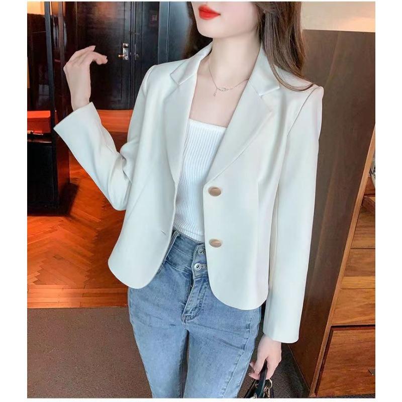 Short Casual Suit Jacket for Women Autumn French Style Long-sleeved Suit Top S белый