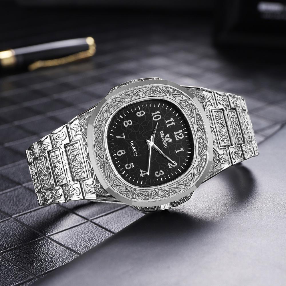 Stylish Square Dial Non-Mechanical Men's Quartz Watch with Butterfly Steel Band