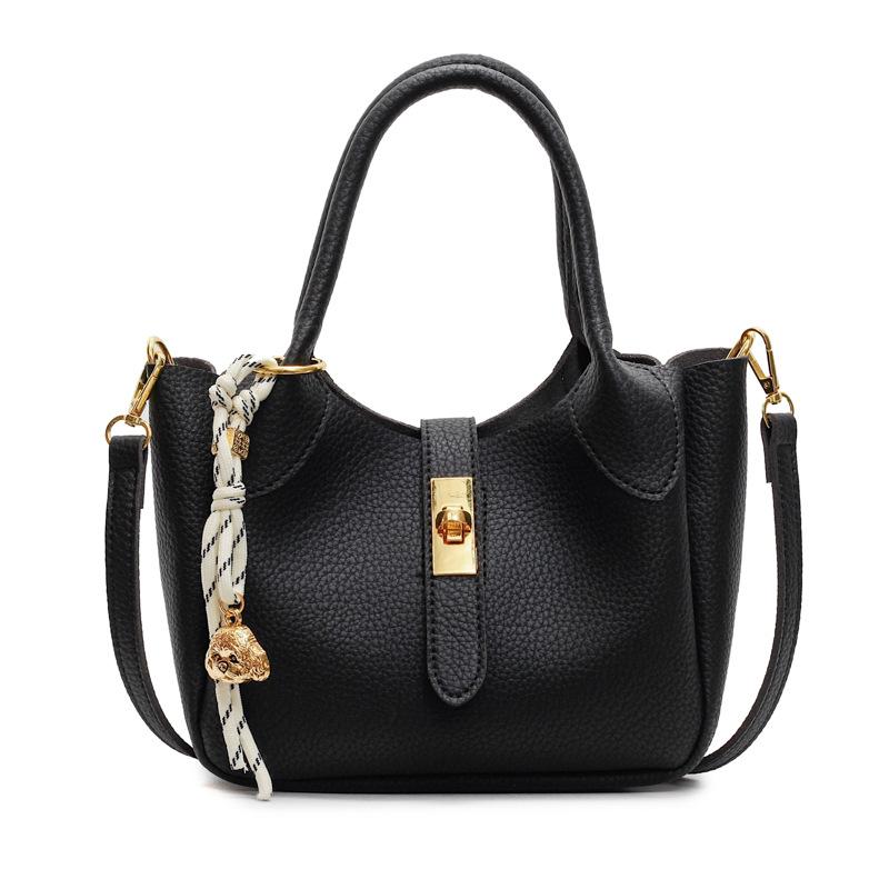 Korean version of trend temperament light luxury lychee pattern portable bucket bag women commute to work simple advanced sense messenger bag bag