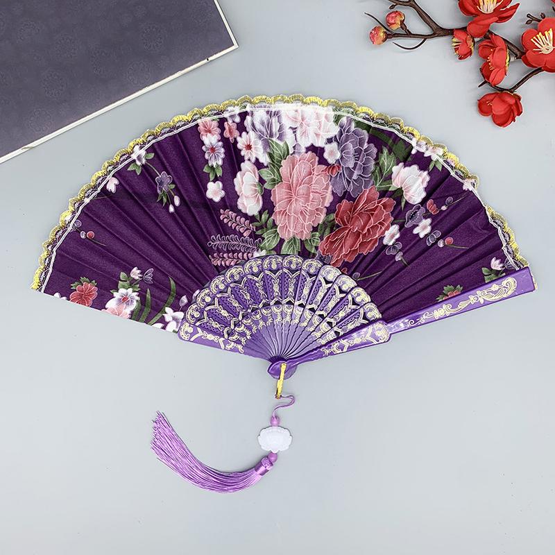 Chinese Style Vintage Silk Folding Fan Art Crafts Gift Home Decoration Dance Hand Fan Handmade Room Decorative Fan