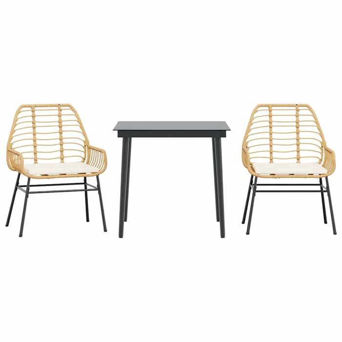 VidaXL Garden Dining Set Cushions 3pcs Brown Poly Rattan Glass, Outdoor Dining Set, Dining Furniture of 3334457