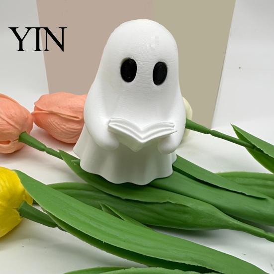 Halloween Party Supplies Mini Ghost Reading Book Ornament, 3D Printed Cute Little A Statue Figurine, Durable PLA Creative Statues for Bookshelves And