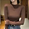 Women's Autumn and Winter Half-High Neck Double-Sided German Fleece Base Layer Top Elastic Slim Fit Inner Wear Solid Color Brushed Thickened Top