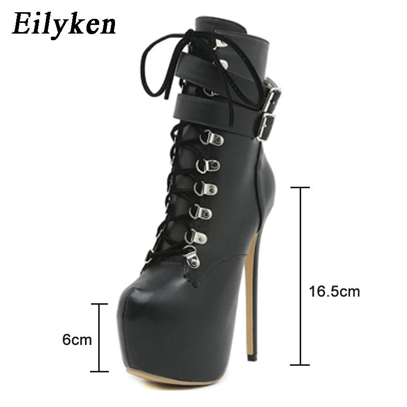 Eilyken  New Extreme Platform Boots Women For Autumn Winter Fashion Round Toe Thin Heels Ankle Strap Rivet Woman Boots