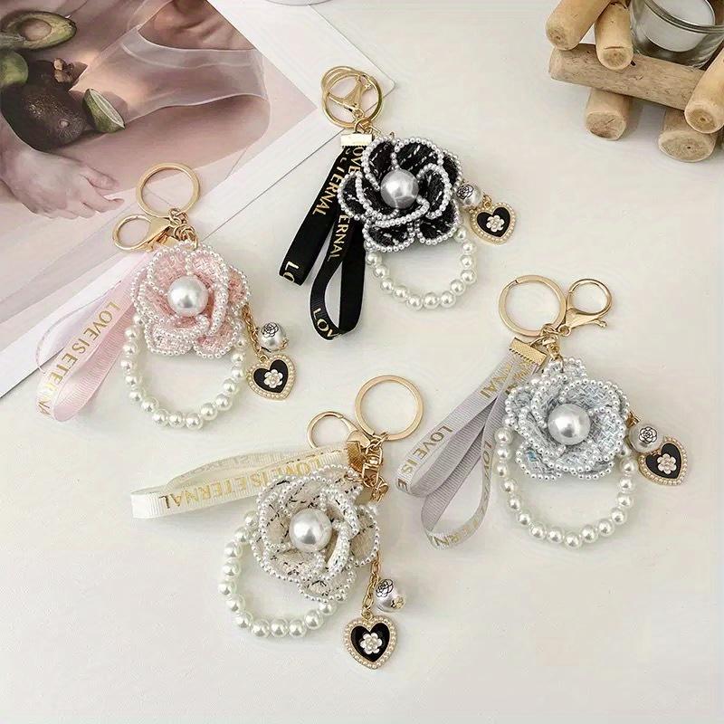1 Elegant Handmade Camellia Keychain with Imitation Pearl Design, Suitable for Hanging On Cars, Bags, Any Item, Christmas Gifts