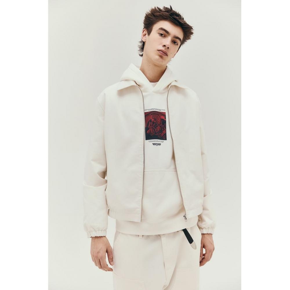 H M Loose Fit Hoodie creaM Top Gun