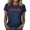 Women's Casual Short Sleeve Neck T-Shirt with Music Print for Everyday Wear
