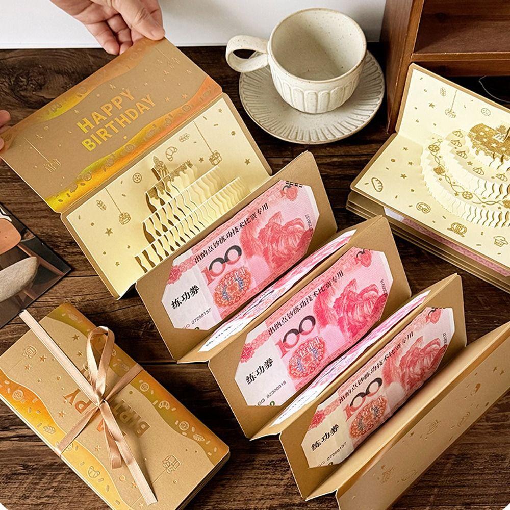3D Birthday Red Envelope Greeting Card Foldable Birthday Red Envelope Musical Light Greeting Card Multiple Card Slots