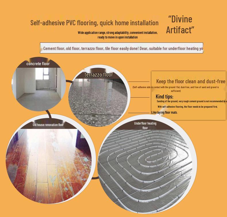 מדבקת רצפת אבן ויניל עמידה למים עם הדבקה עצמית: כיסוי PVC עבה ועמיד בפני שחיקה לחדרי שינה