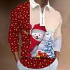 Holiday Essential! Santa Print Long Sleeve Polo Shirt, Casual Festive Top