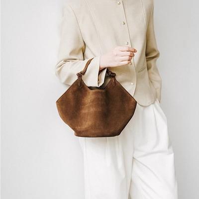 2026 New Handbag Frosted Suede Leather Bag Dumpling Bucket Bag Niche Single Shoulder Tote Bag Women's Bag