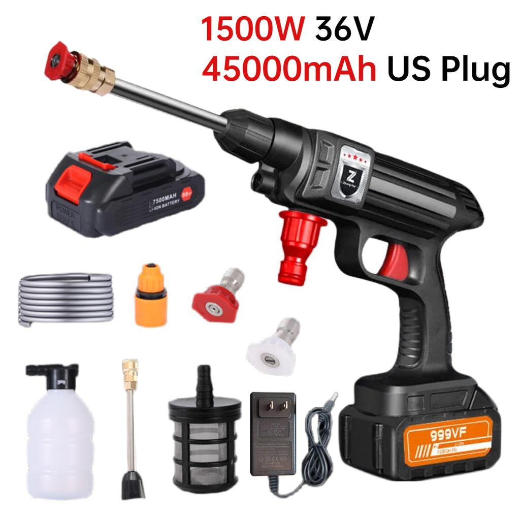 1500W Car Wash Gun Washer 4000mAh Foam Generator 30Bar Spray Nozzle High Pressure Cleaner for Auto Home Car Washing Machine