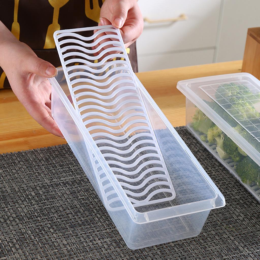 Fridge Food Box Transparent Removable Drain Tray Refrigerator Food Container with Lid for Fruit Vegetable