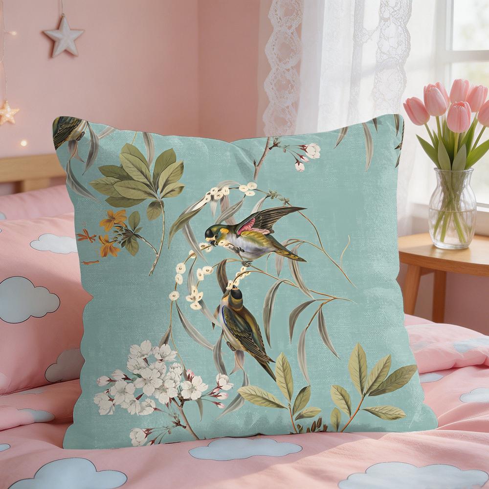 Lovely Bird Retro Cushion Cover Square Short Plush Pillow Case Living Room Sofa Home Decor Funda X