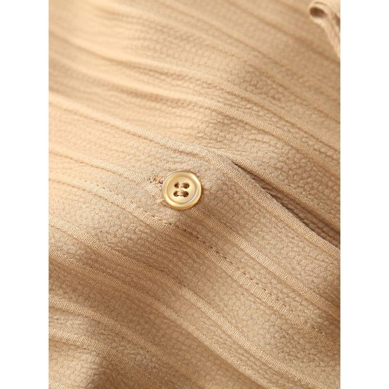 Kaslead New Arrival Women's Fashion Style Fashion Pleated Tied V-neck Pure Color Puff Sleeve Dress Long Dress