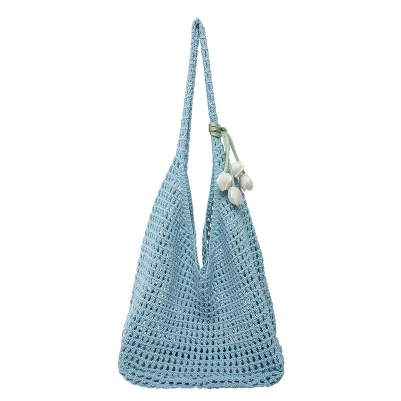 Borsa Intrecciata Casual di Grande Capacità Svuotata Stile Rilassato Borsa a Spalla Singola Borsa da Spiaggia Borsa da Donna