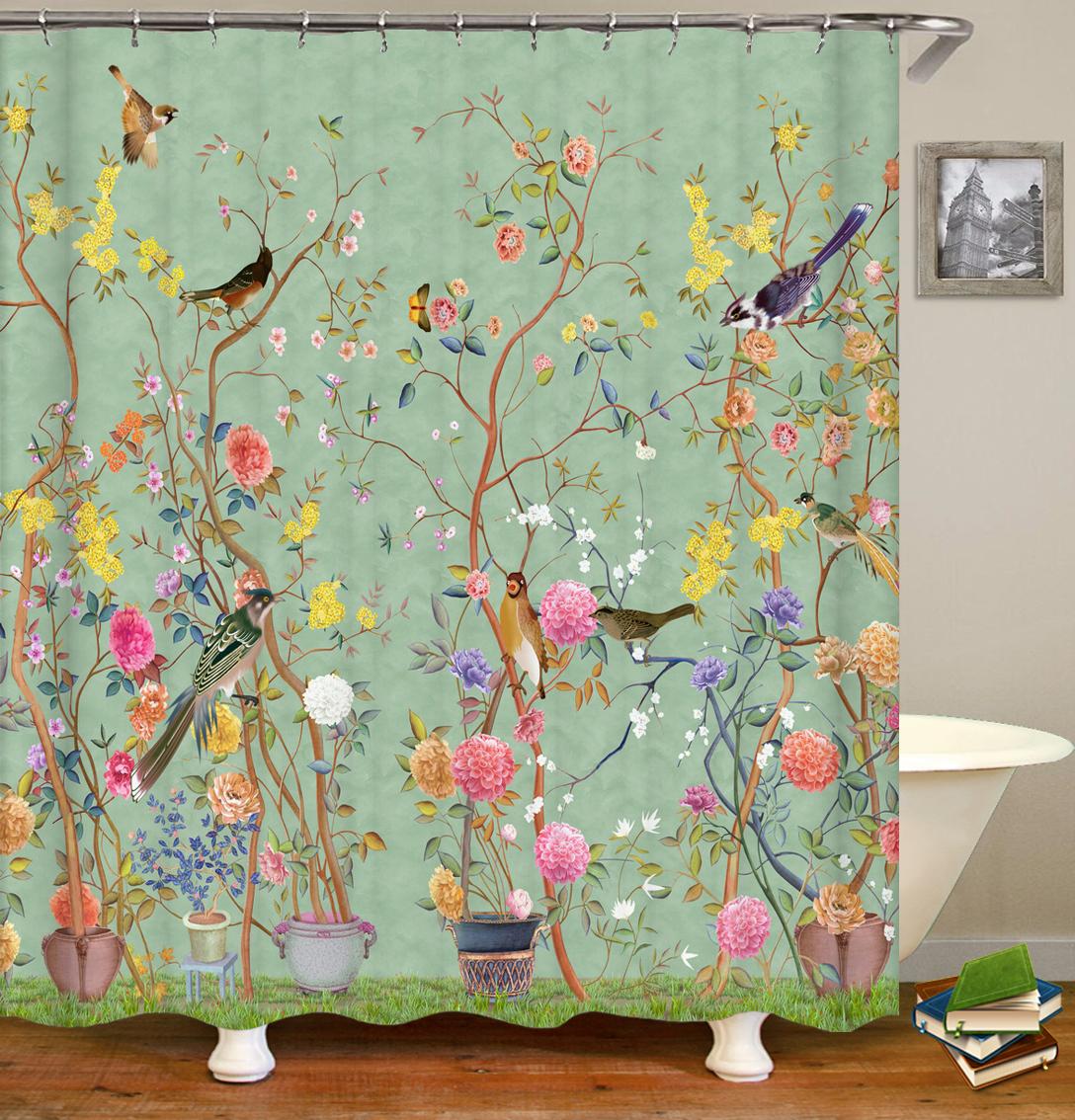 

Chinese Style Flower And Birds Tree Shower Curtains Bath Curtain Waterproof Bathroom Decor With Hooks 3D Printing Bath Curtain W60H190(CM)-1 Pcs