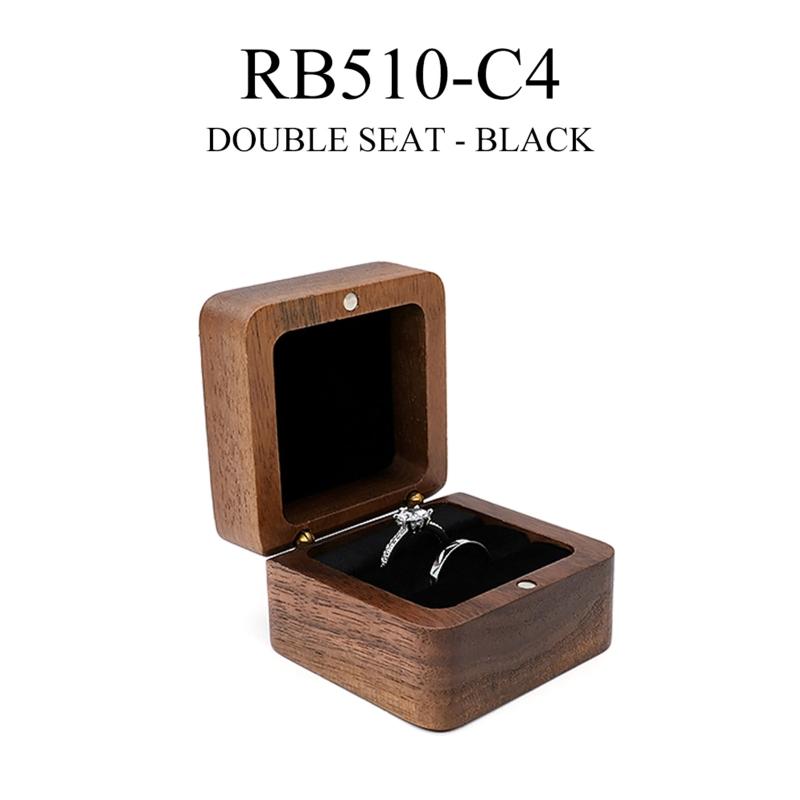 Multifunctional Small Jewelry Box Square Shape Organizer Mini Wooden Ring Box Soft Interior Holder for Proposal Wedding