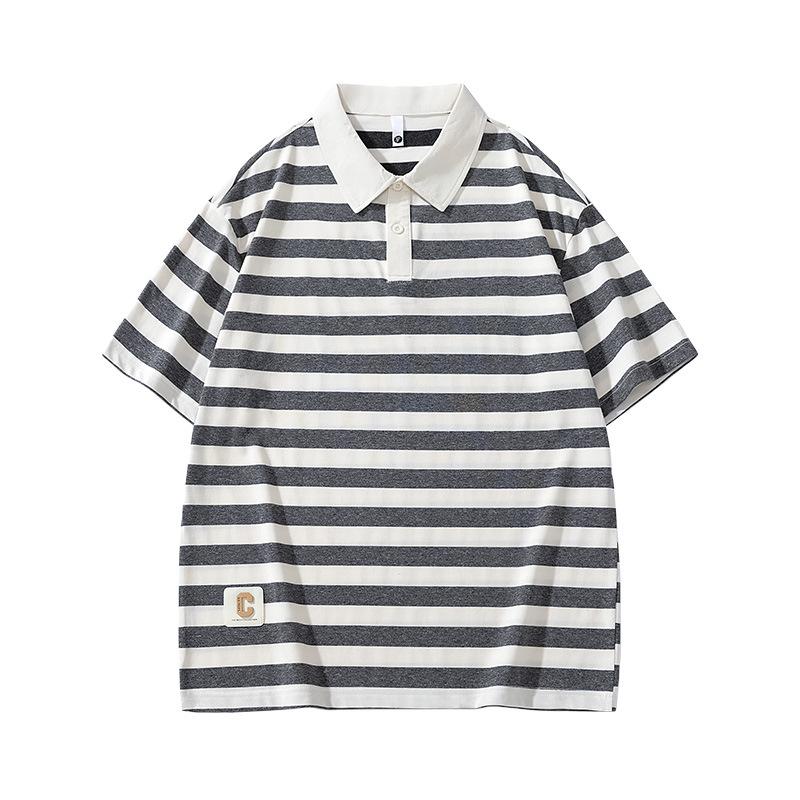 T-shirt Polo rayé à manches courtes pour homme Haut court fin à col revers pour homme