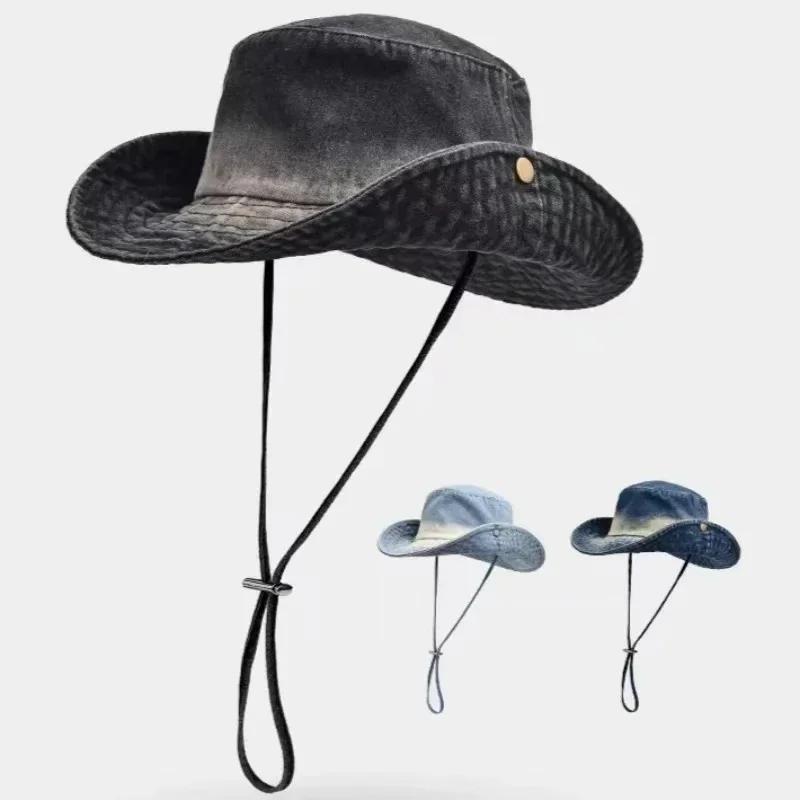 New Fashion Wash Tie Dye Do Old Western Cowboy Fisherman Hat Men and Women Color Shade Sun Protection Mountaineering Hat
