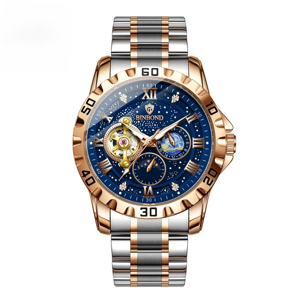 Top Luxury Men Mechanical Watch Automatic Moon Phase Man Wristwatch Hollow Tourbillon Stainless Steel Men's Watches Male