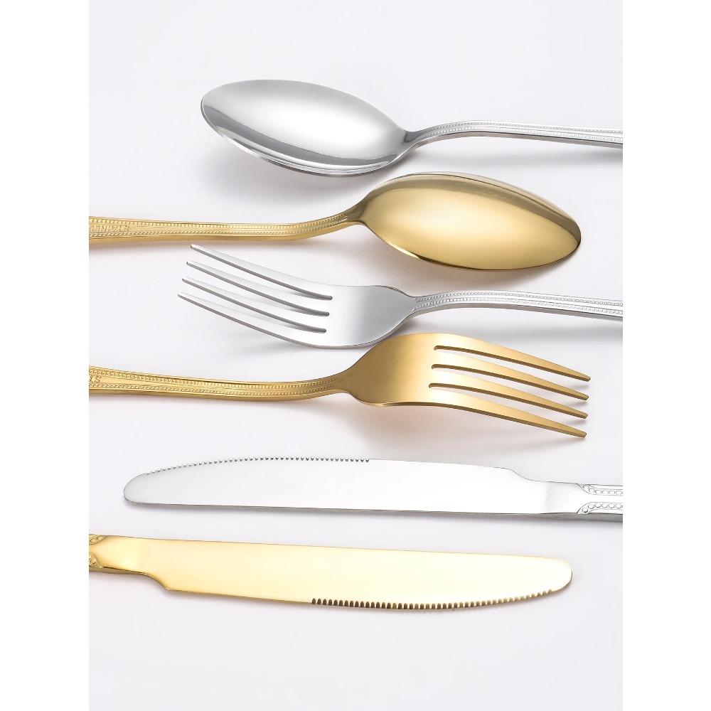 4/6/16/24/Stück Edelstahl goldfarbenes Besteck einschließlich Steakmesser, Gabel und Löffel, Familienhotelrestaurant westliches Geschirr