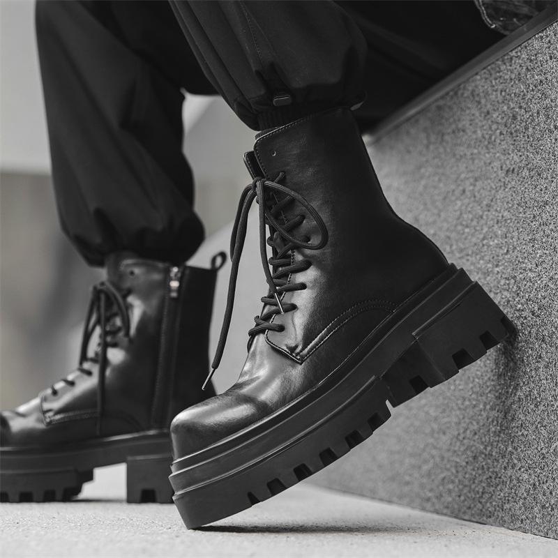 Britische Herrenmode Party Schuhe Denim Stiefel mit dicker Sohle Cool und trendy Vielseitige Herrenschuhe