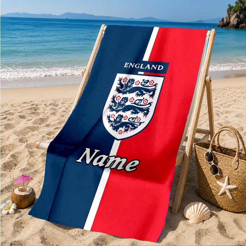 Custom Name Beach Towel England Heritage Crest Microfiber Beach Towel, Lightweight for Summer Travel, Swimming Pool Fan Birthday Gift
