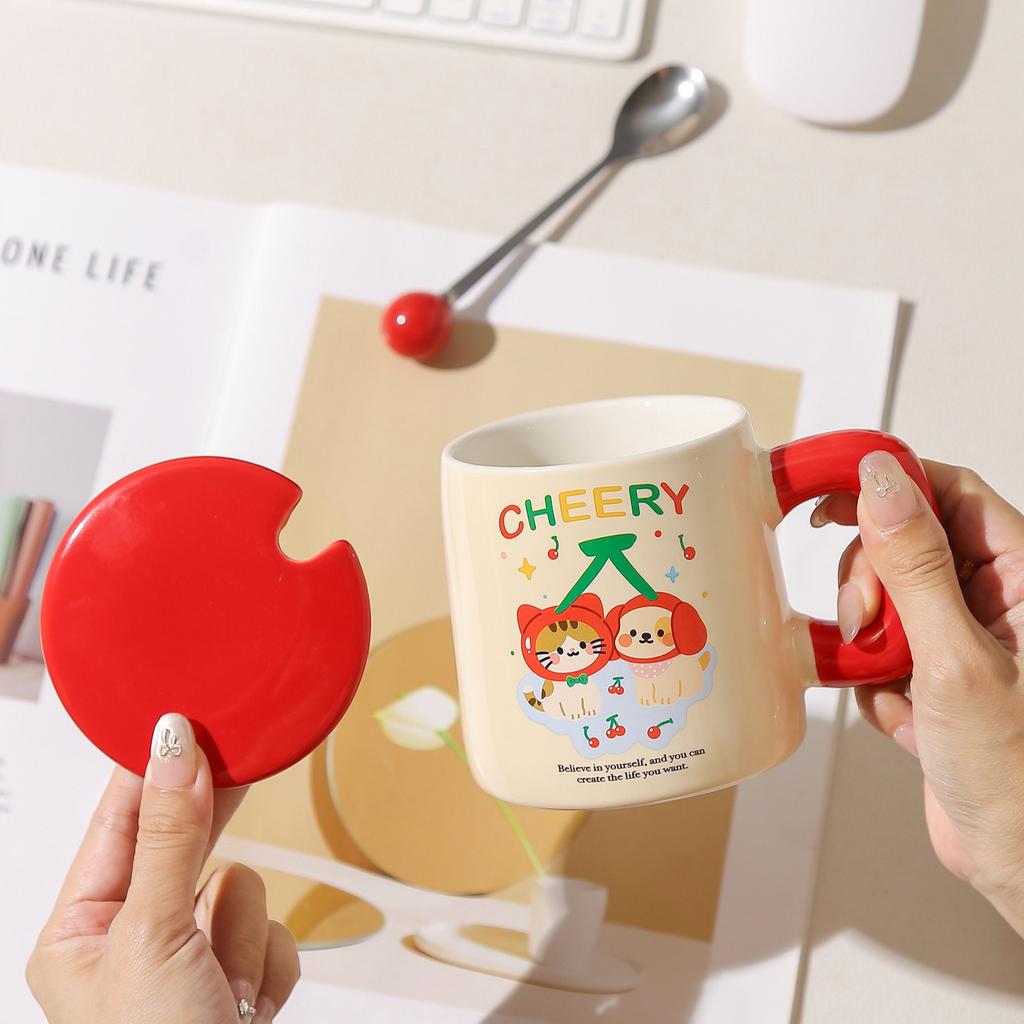 Cute Animal Mugs Home Cartoon Couple Breakfast Coffee Cups with LIDS Ceramic Cups High Appearance Level Girls Drinking Water