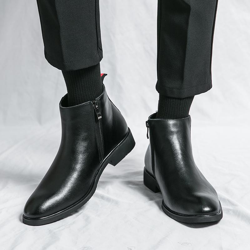 

2024 Зимние Мужские Лаконичные Кожаные Ботинки Модные Высокие Ботинки Деловая Обувь Повседневные Ботинки Американский Стиль Ботильоны Теплые с Добавлением Хлопка 37 чёрный