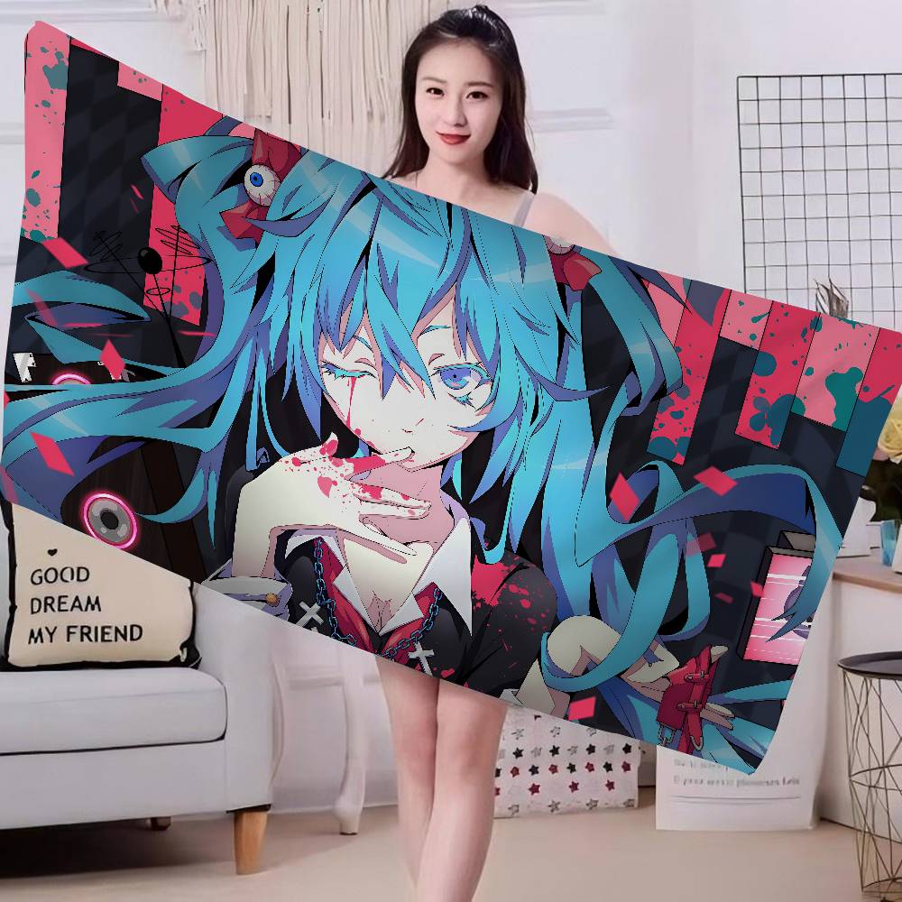 Virtual Singer M-Miku Cute Big Microfiber Beach Towels Quick Dry Towel Sand Beach Towels Pool Towel for Travel Swim Pool Yoga