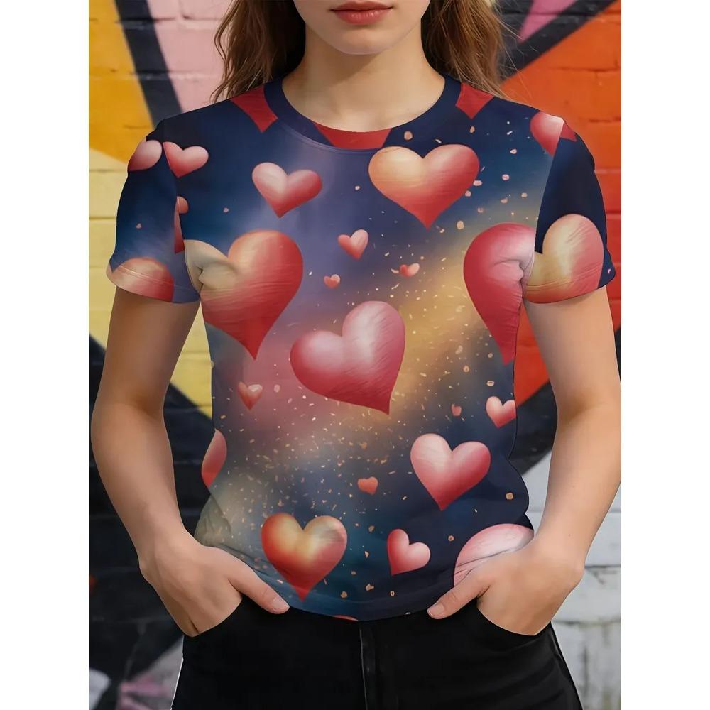 Beautiful Retro Colorful Creative 3D Printed Short Sleeved T-shirt Fashionable Comfortable Soft Breathable Large Loose Womens T-shirt