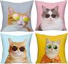 4Pcs Funny Cat Throw Pillow Covers Set Sunglasses Vacation Kitten Cushion Cases for Living Room Sofa Bedroom Home Decor