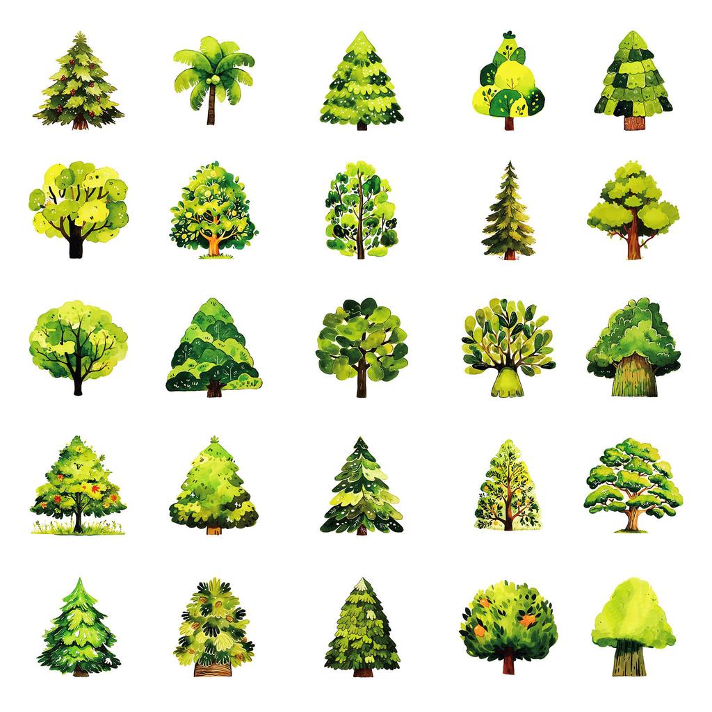 50 Cartoon Green Forest Graffiti Stickers Waterproof Decorative Stickers