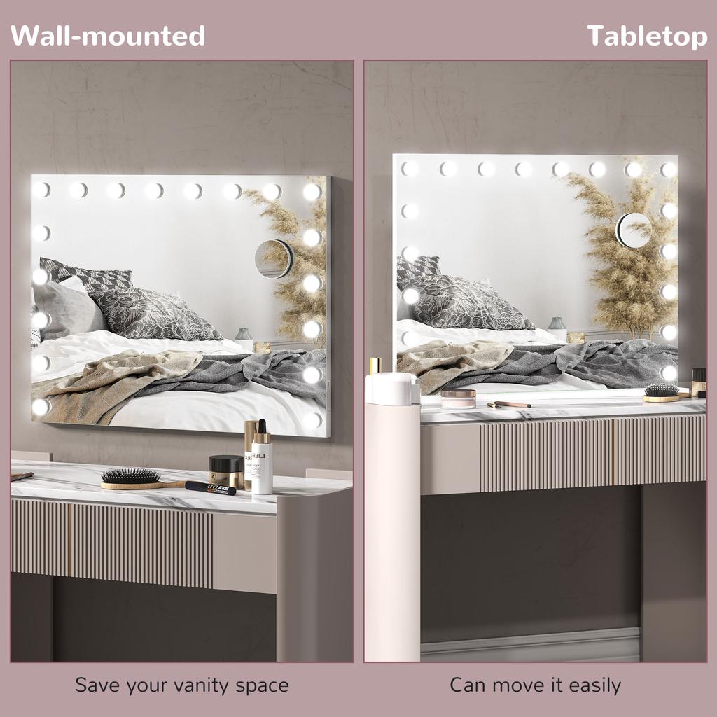 Hollywood Vanity Mirror with Lights, Large 80x62 cm Lighted Makeup Mirror with 3 Colour, 18 LED Bulbs, 10X Magnifying, USB Charging Port