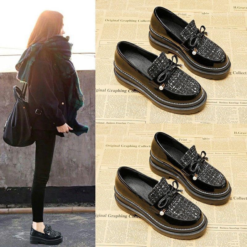 Platform Single Shoes Women's 2025 New Spring and Autumn Versatile Velvet Small Leather Shoes British Muffin Shoes Heightening Loafers