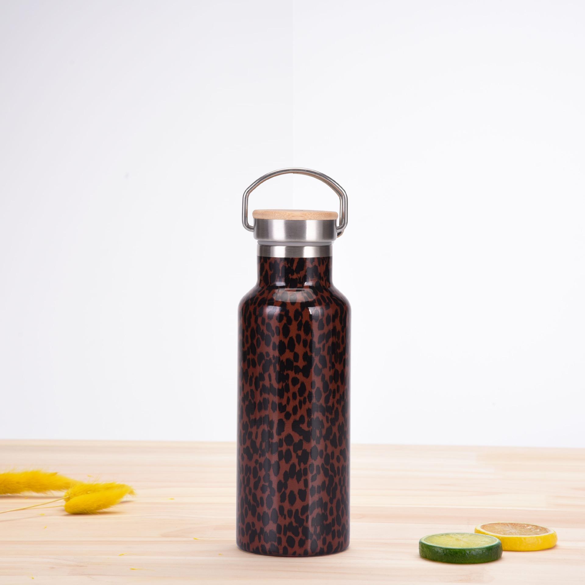 

304 Thermos Cup Pastoral Printing Water Cup Bamboo Cover Handle Portable Sports Kettle 500ml