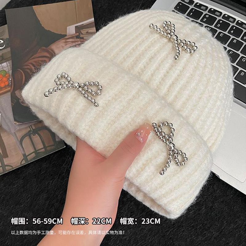 Koreanischer Blogger Strickmütze mit Bommel Herbst und Winter Ins Großer Kopfumfang Vielseitig Mode Ohrenschutz Strickmütze